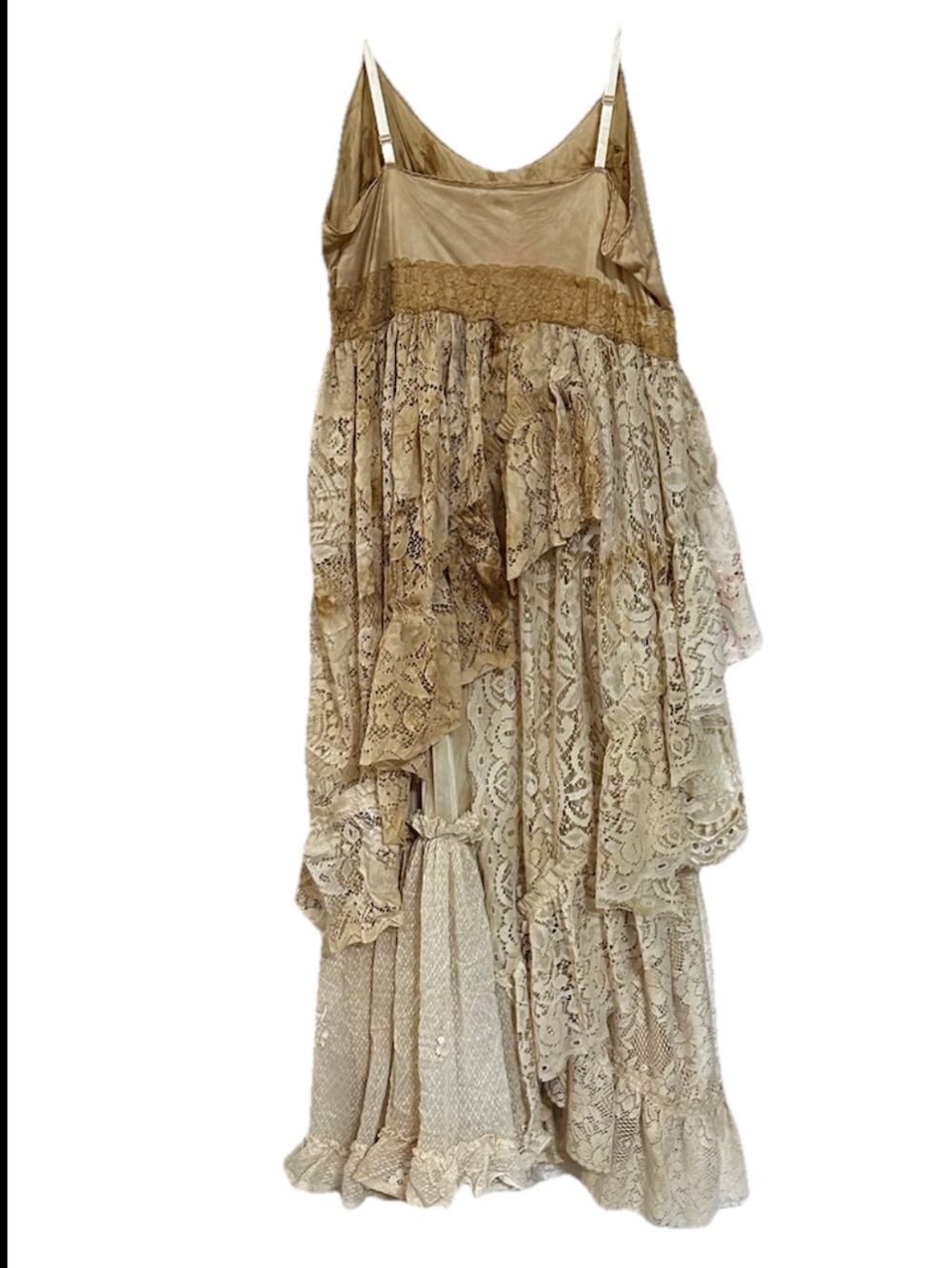 Upcycled shabby chic slip maxi dress Tiered Lace Maxi Dress Boho Festival Sz XL - Picture 2 of 13